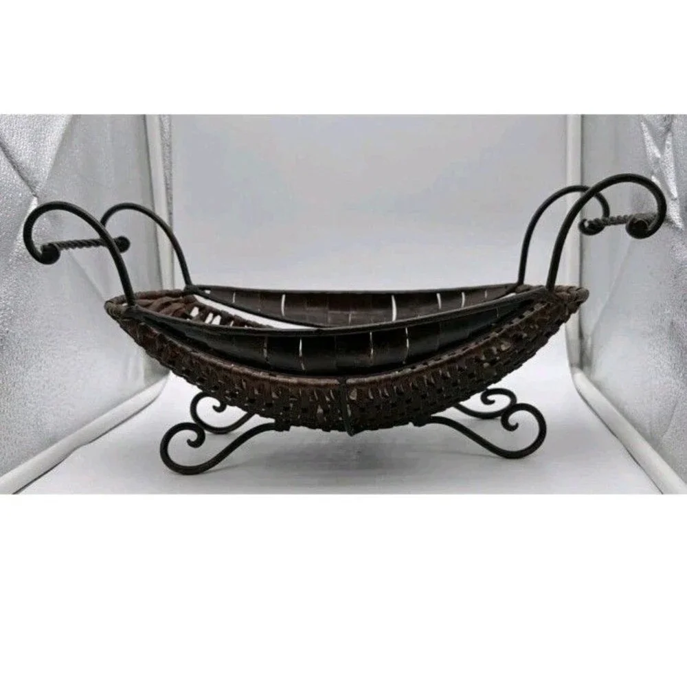 18”X 8” Oval Metal Wicker Basket Curled Feet and Handles